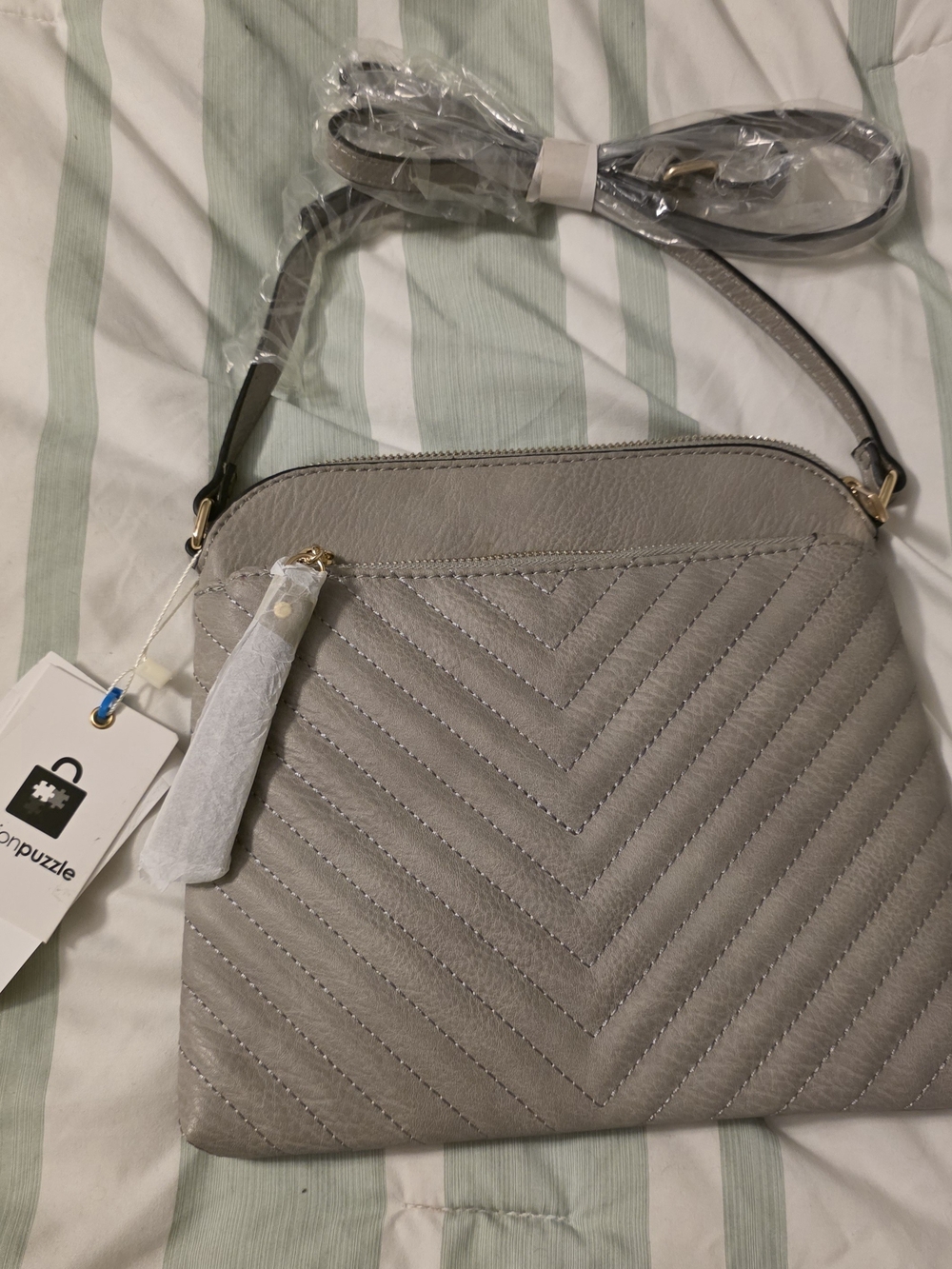 Quilted Light Gray Crossbody Bag